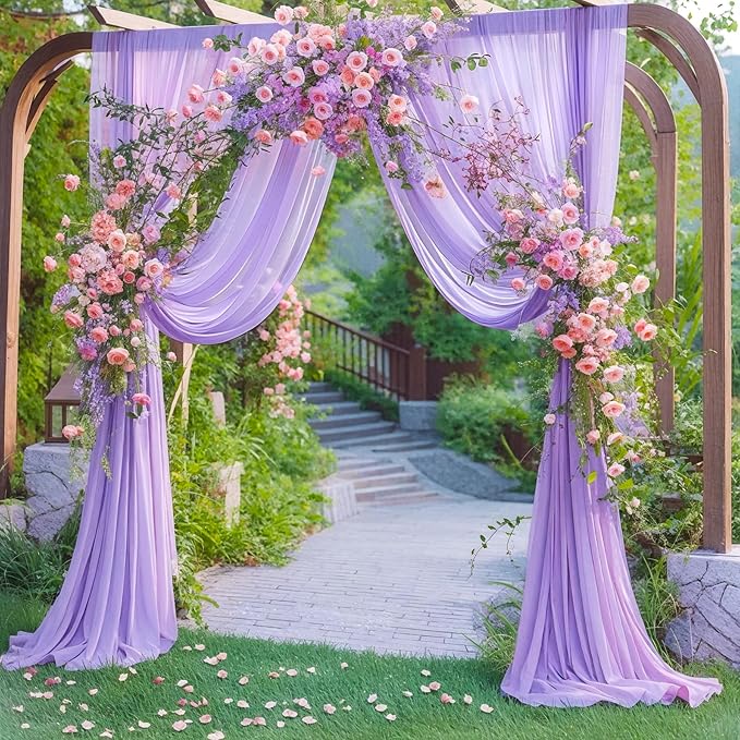 Lavender Wedding Arch Draping Fabric Purple Sheer Wedding Arch Drapes for Ceremony Bridal Party 19Ft Length x 28" Width 2 Panel