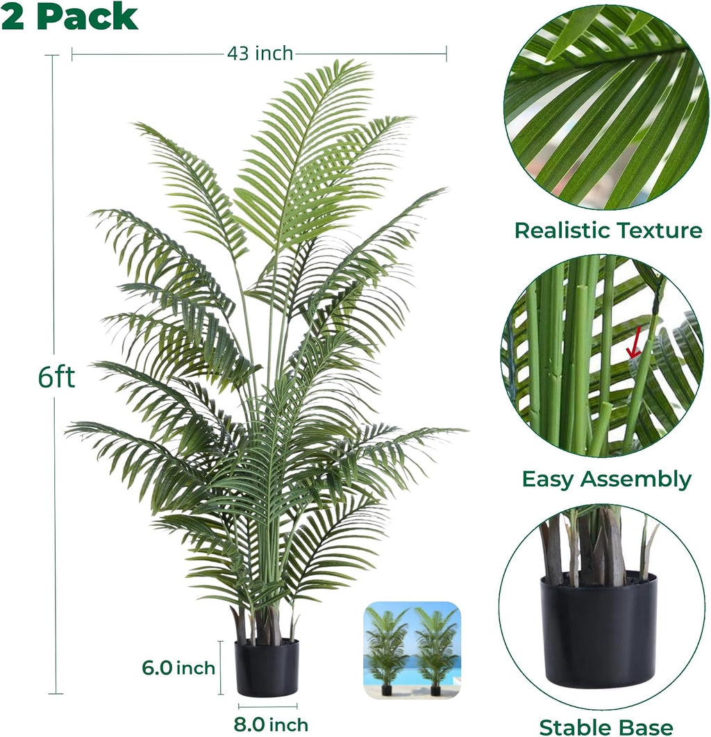 florafairy 6ft tall artificial palm trees, tropical areca, side view