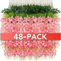 Wisteria Hanging Flowers,Fake Hanging Flowers,Wisteria artificiales Garland for Home Wedding Arch Floral Party Garden Ceremony Outdoor Decor,3.6 feet Long(48,Pink)