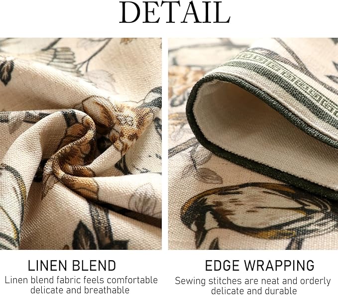 ISAENNE Designer Vintage Beige Linen Table Runner 87 Inches Long,Elegant Floral and Bird Pattern Decor Table Runners for Dining Tables,Thanksgiving,Christmas,Banquet,Party,12"*87"-Murad A