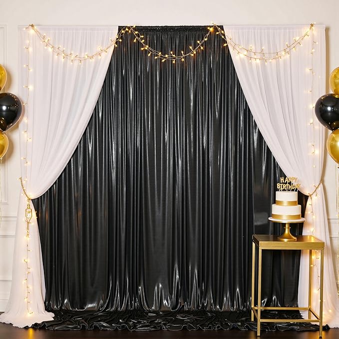 20x10FT Black Sequin Backdrop - 4 Panels 5x10FT Wrinkle-Free Glitter Drapes for Weddings, Parties & Events