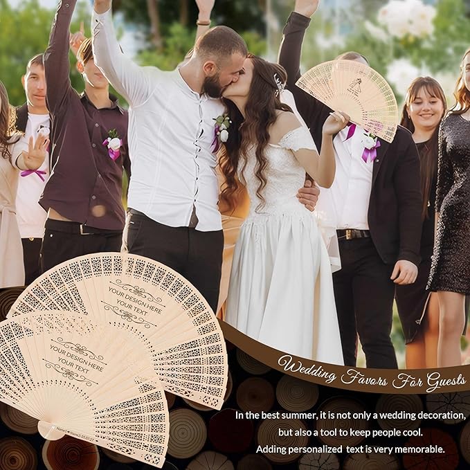 50 PCS Custom Fans Personalized Folding Fans for Line Dancing Wooden Hand Fan Wedding Favors Bulk Fans for Guests Party Event Use (Style08)