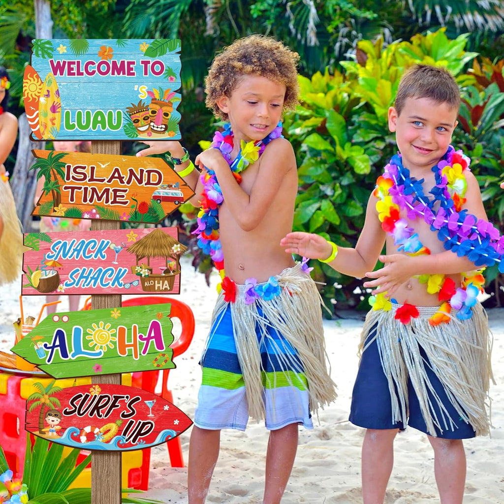 20 Pieces Luau Party Decorations Hawaiian Party Welcome Sign Summer Tropical Party Direction Signs for Fiesta Hawaiian Luau Tiki Themed Birthday Wedding Party Supplies with 2 Sheet Stickers