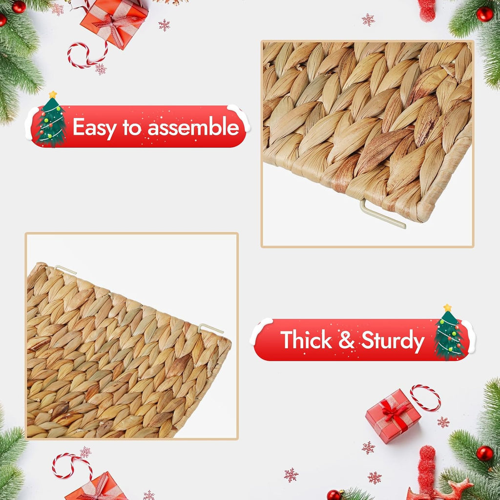 YANGQIHOME 24in Christmas Tree Collar, Rattan Tree Skirt, Woven Water Hyacinth Tree Base Cover for Home Decoration with Cord Cut-Out