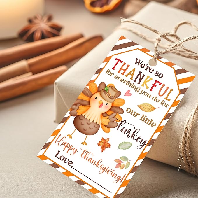 50 PCS Fall Gift Tags Thanksgiving Gift Tags with String, 2.1" x 3.5" Thanksgiving Design Present Label for Present Bags, Fall Party Favor Decorations, 4 Styles - A01