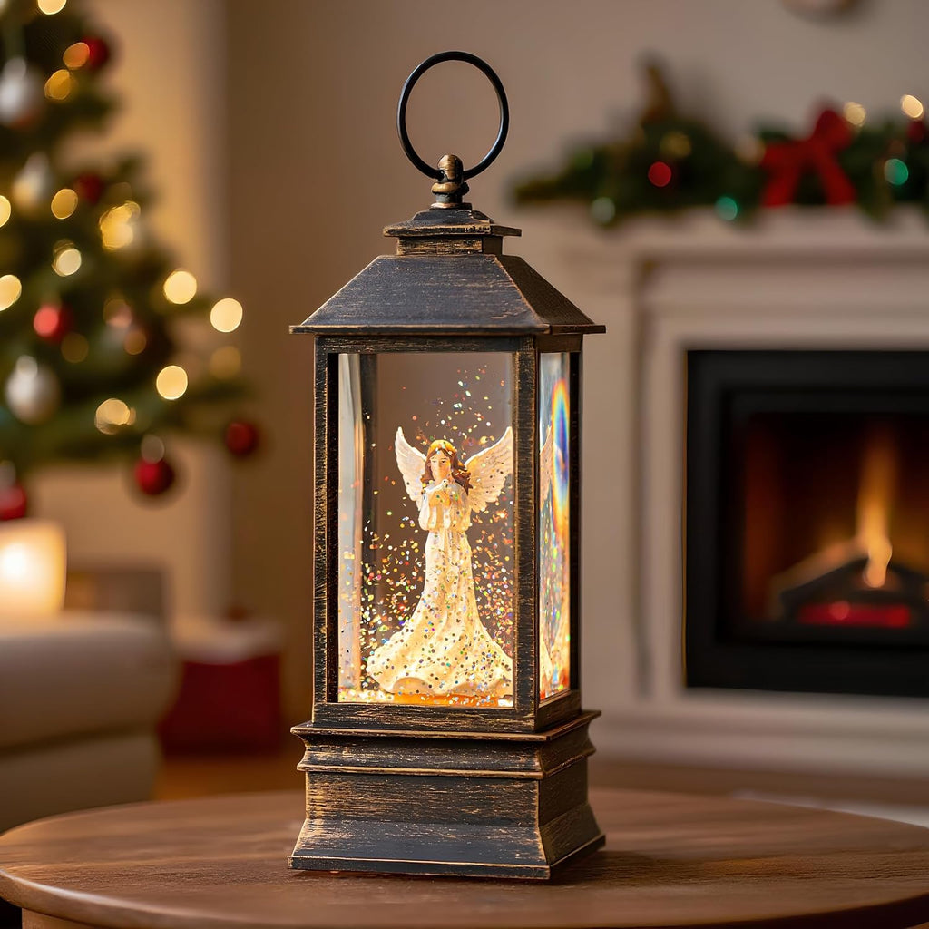 10'' musical snow globe lantern lighted angel with, close-up detail