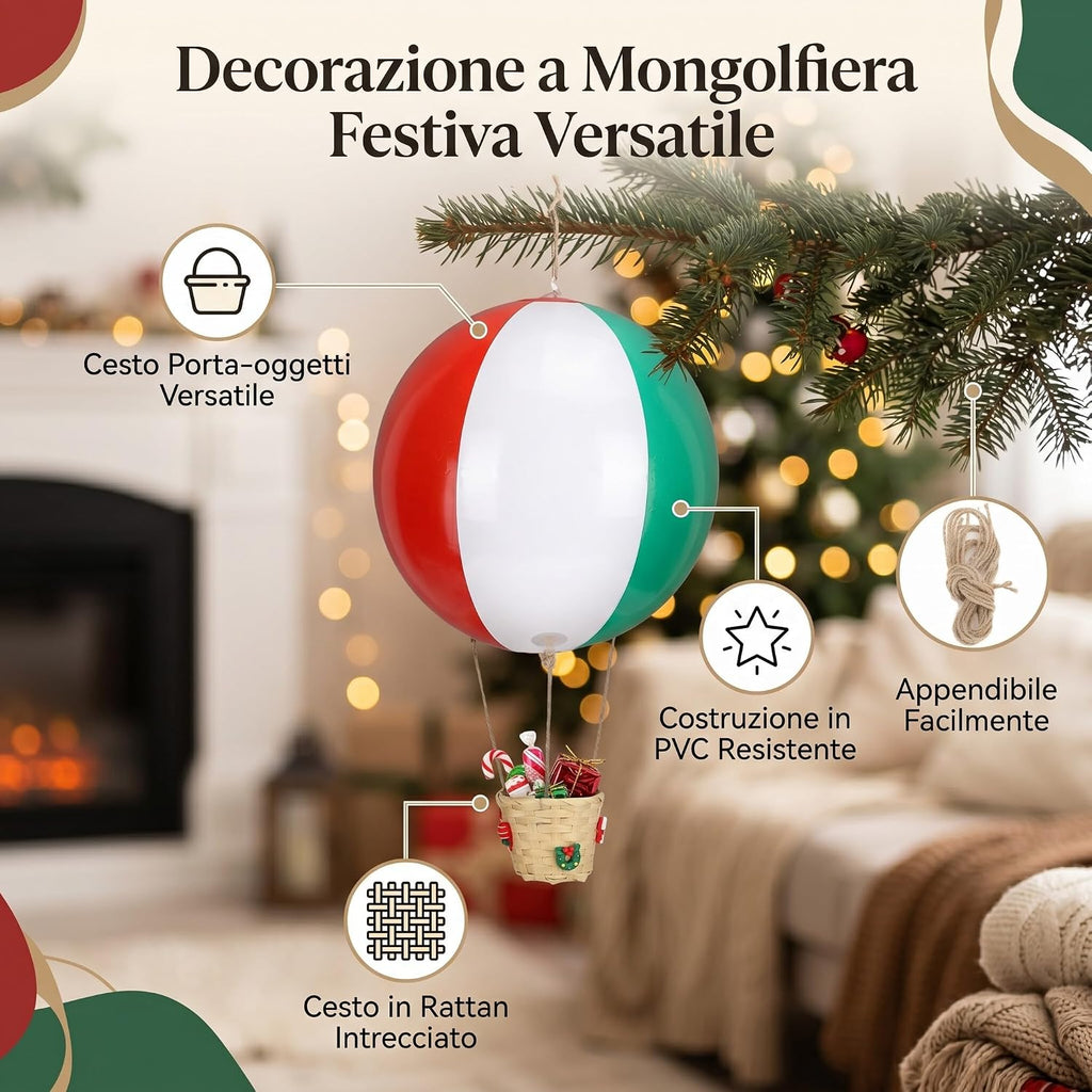 Christmas Hot Air Balloon Basket | PVC Storage Bin, For Dolls Candies, Lightweight, With Hemp Rope