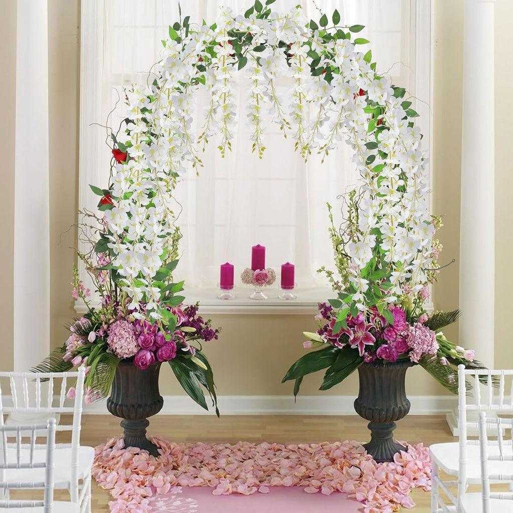 u'artlines 20pcs 7.2 ft/piece artificial wisteria garland white, front angle view