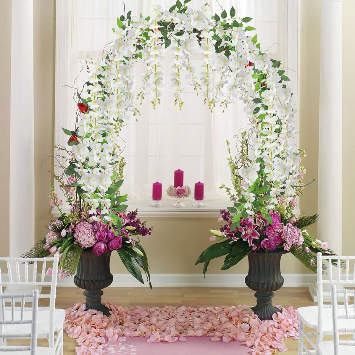 u'artlines 20pcs 7.2 ft/piece artificial wisteria garland white, front angle view