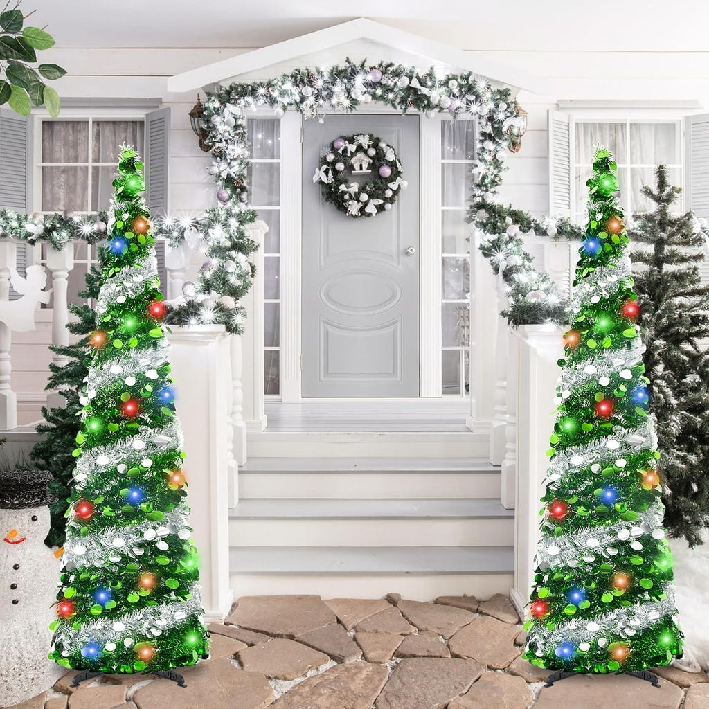 5ft pop up christmas tree with lights, collapsible on a desk or shelf