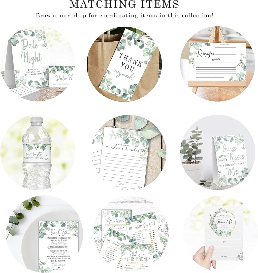 Your Main Event Prints Eucalyptus Advice and Wishes Cards for Bridal Showers, Weddings, and the Bride and Groom - Pack of 50 5"x7" Cards