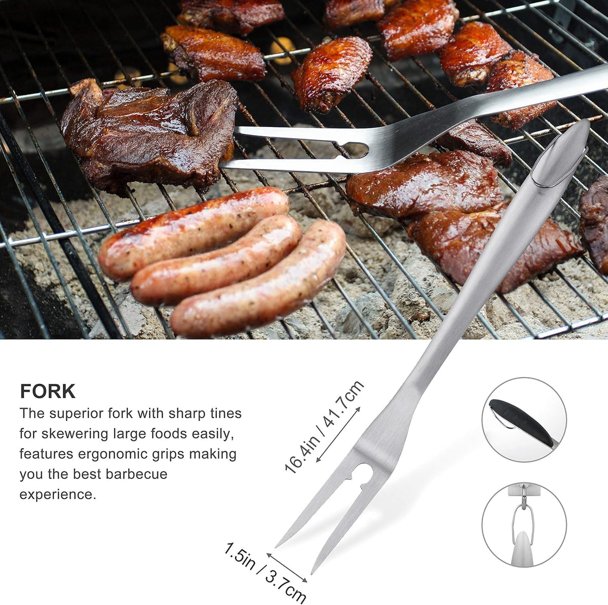 grilljoy 8PCS BBQ Grill Tools Set with Extra Thick Stainless Steel Spatula, F...