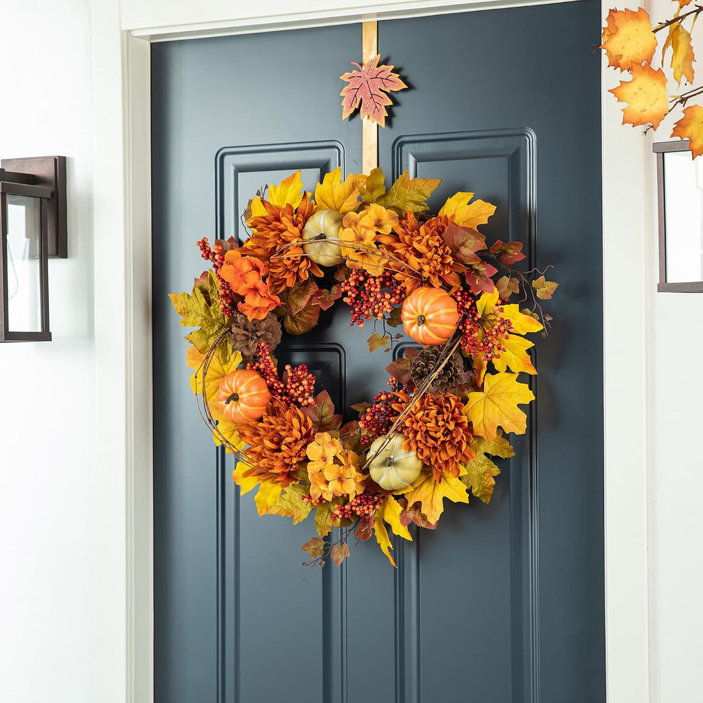 glitzhome 24 inch artificial fall wreath decor, autumn on a desk or shelf