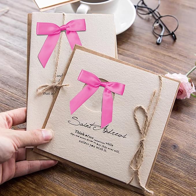 50Pcs Rose Red Twist Tie Bows for Gift Wrapping 2.5" Satin Ribbon Bow for Treat Bags Cake Balloons Birthday Party Favors Wedding Decorations