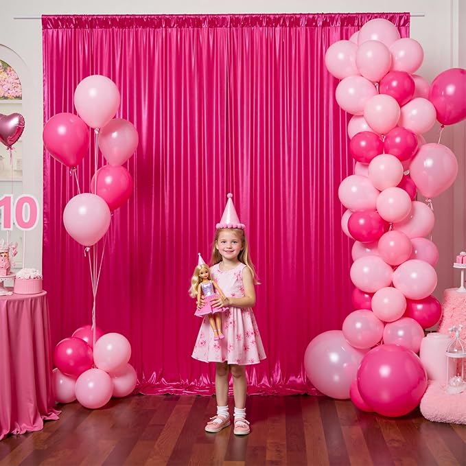 gogoparti 10x10FT Hot Pink Sequin Backdrop Curtain - 2 Panels of 5x10FT Wrinkle-Free Glitter Drapes for Photography, Birthdays, Weddings & Graduations