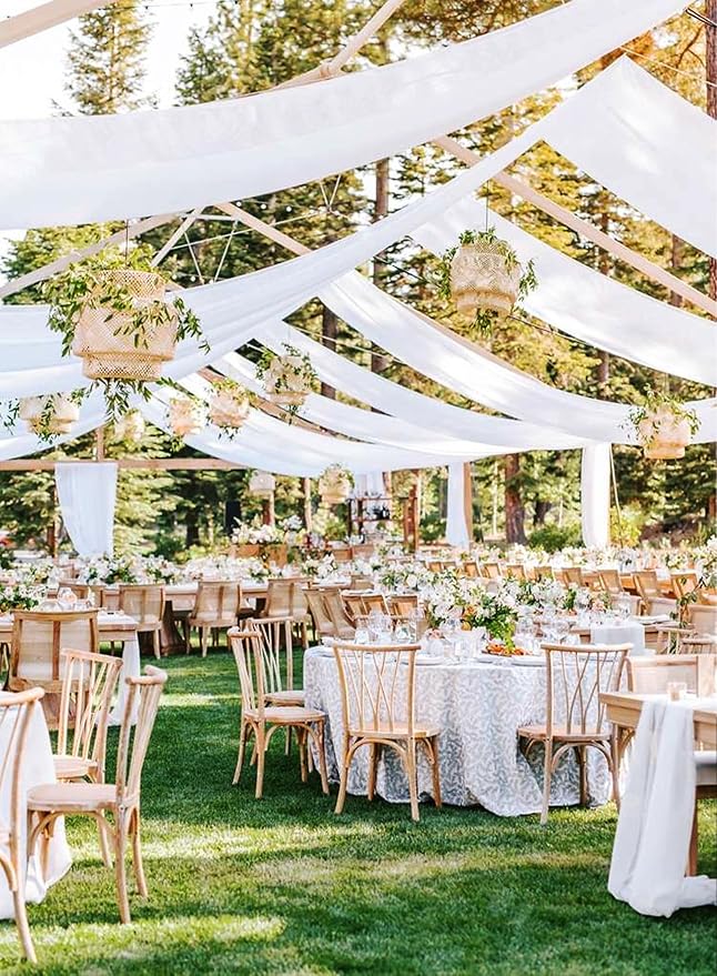 8 Panels White Wedding Ceiling Drapes 5ftx30ft Ceiling Drapes Chiffon Fabric Arch Draping Sheer Curtains Soft Drapery Draping Wedding Ceiling Decorations for Party Ceremony Stage Swag