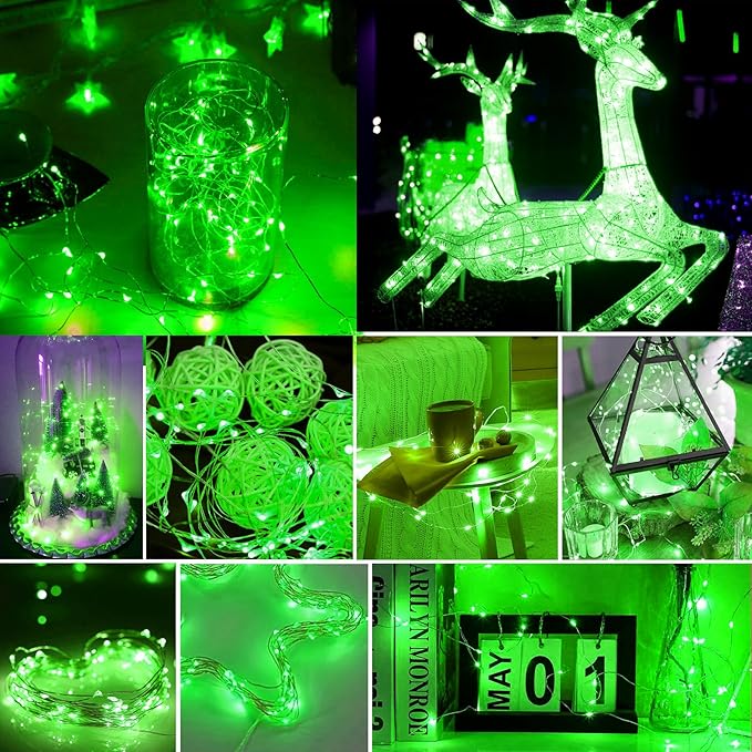 pozzolanas 50 Pack Green Battery Operated String Lights - 7ft Waterproof Fairy Lights with 20 LEDs for Home, Mason Jar, Party, Wedding, Halloween, Christmas Decorations