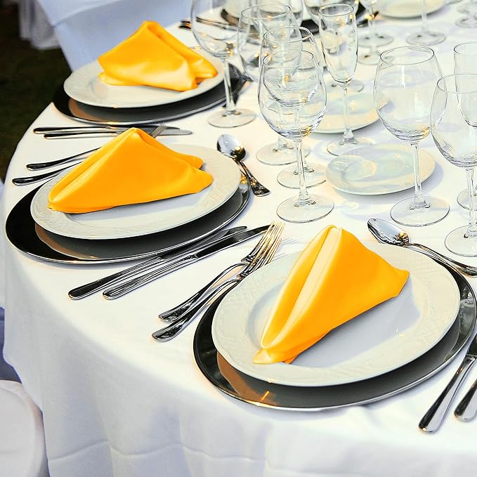 ANECO 12 Pieces Satin Napkins Soft Dinner Napkins Square Table Napkins 17 x 17 Inches for Restaurant Weddings Party Dinner Decoration (Pastel Yellow)