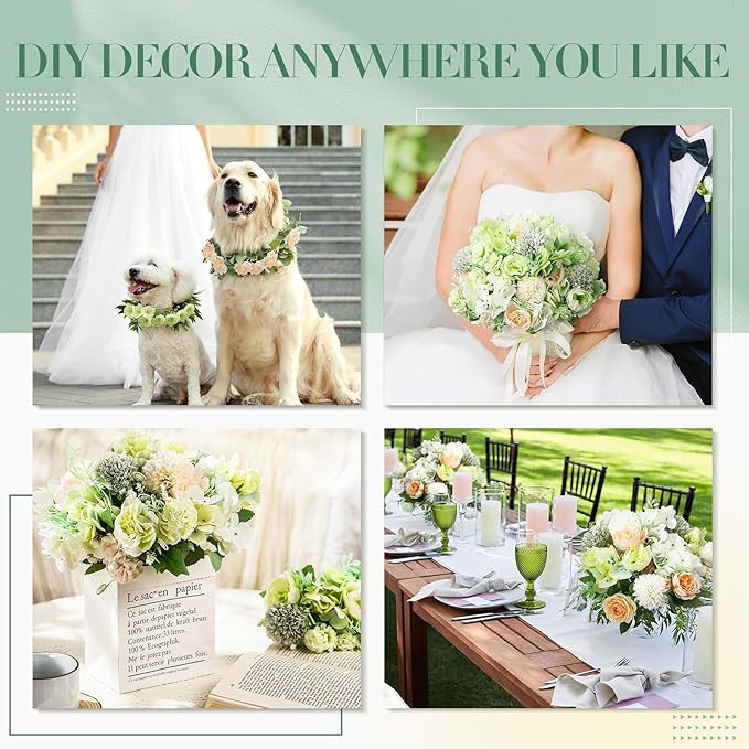Tigeen Artificial Flowers Artificial Peonies Silk Flowers Faux Peony Fake Peony Silk Hydrangea Bouquet for Wedding Table Centerpiece Floral Vase Decor (White,Green,12 Bundles)