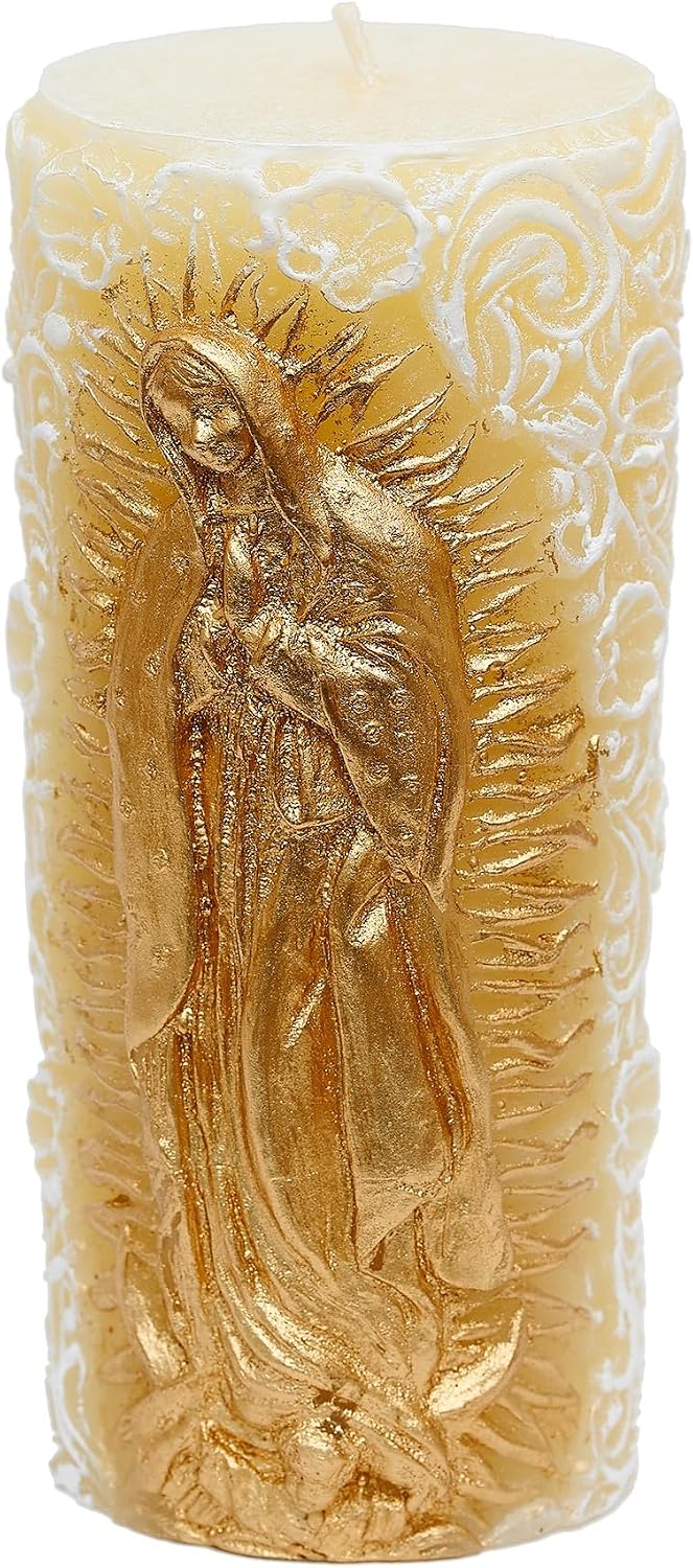 Kanica Virgen de Guadalupe Candle Protects The Family Union, Decorative, Religious Candles with White & Golden Design - Perfect for Baptism, Wedding, Gifting & More - Traditional Christian Candles