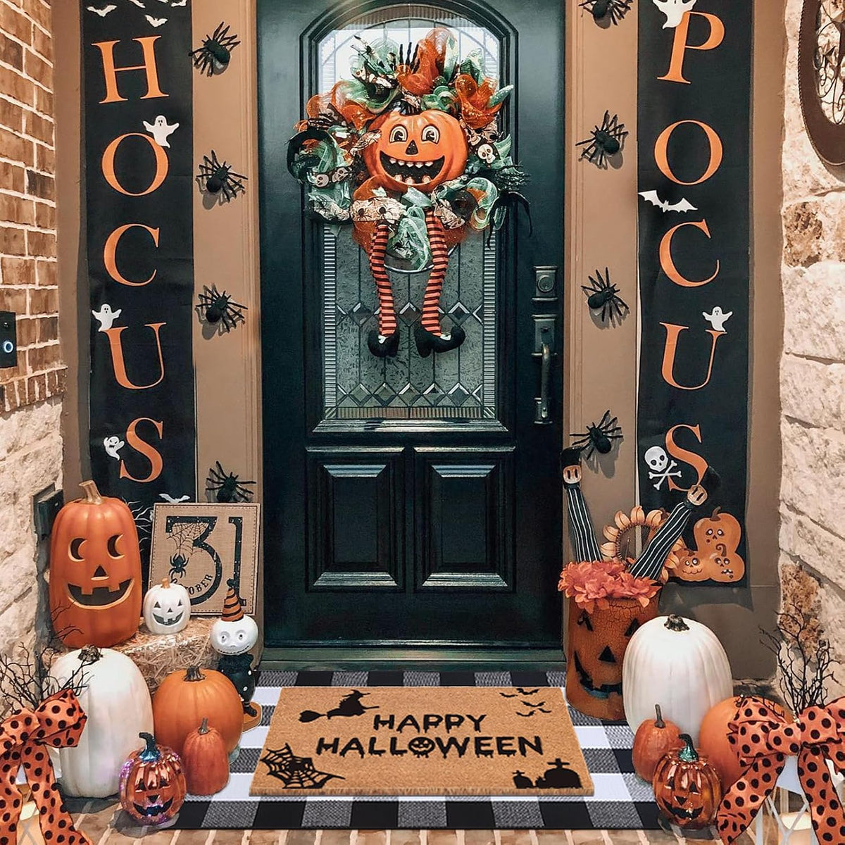 Homydecor Halloween Decor Doormat Combo Set, 100 Percent Coco Coir Welcome Ma...