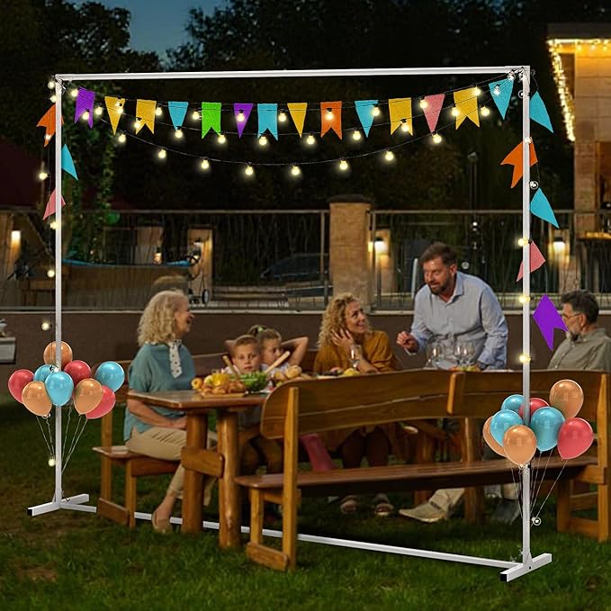 Walensee 7.9FTx6.6FT White Wedding Arch Backdrop Stand, Adjustable Square Metal Arch Frame for Ceremony Party Birthday Baby Shower Bridal AnniversaryGarden Balloon Photo Decoration