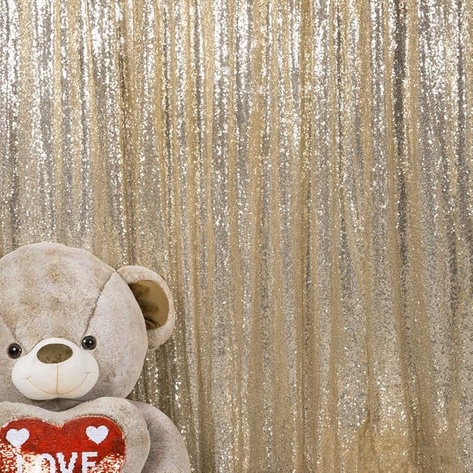 JYFLZQ Champagne Sequin Backdrop Curtains 7ft x 7ft 1 Panel Glitter Photo Booth Backdrops Sparkly Photography Background Drapes for Parties Wedding Bridal Showers