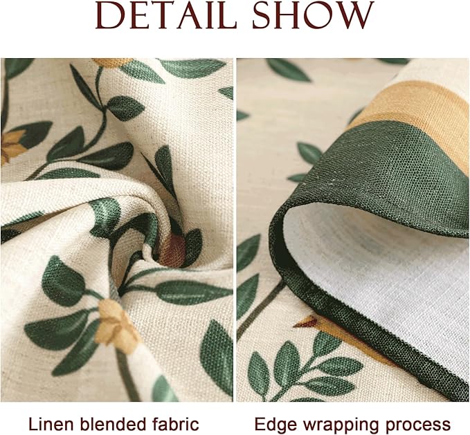 patdrea Designer Vintage French Floral Square Tablecloth,Yellow Brids Green Leaves Pattern Linen Table Cloth,Decor Kitchen Dining Holiday Banquet Christmas,Thanksgiving,Party,67"x67"-Warbler