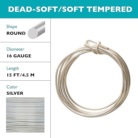 The Beadsmith Wire Elements Craft Wire – Tarnish Resistant, Soft Temper, Round, Silver Color – 1.3mm, 16 Gauge, 15 Foot Spool – Jewelry Making, Wire Wrapping, Floral, & Other DIY Crafts