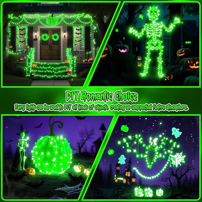 TingMiao Halloween Green Fairy Lights Battery Operate,7.2ft 20 LEDs String Lights Silver Copper Wire for Hallowen Christmas DIY Decoration Wedding Party (6 Pack)