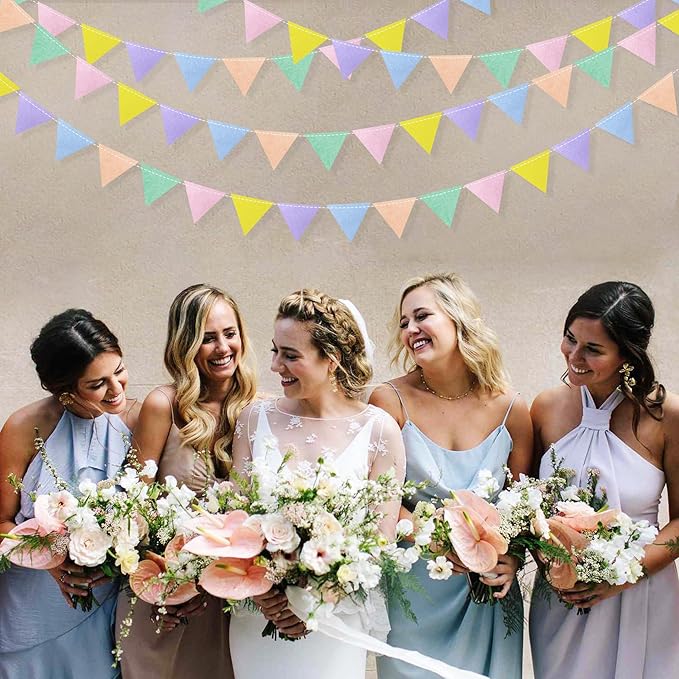 pinkblume Pastel Party Decoration Macaron Felt Hanging Triangle Mini Bunting Pennant Banner Flag for Pastel Colorful Birthday Wedding Baby Shower Engagement Spring Easter Party Classroom Nursery Decor