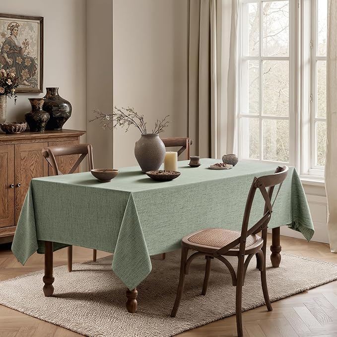 MIULEE Sage Green Linen Tablecloth 60x84 Inch Rectangle Table Cloth Waterproof,Stain Resistant & Wrinkle Resistant for Dining Party Wedding