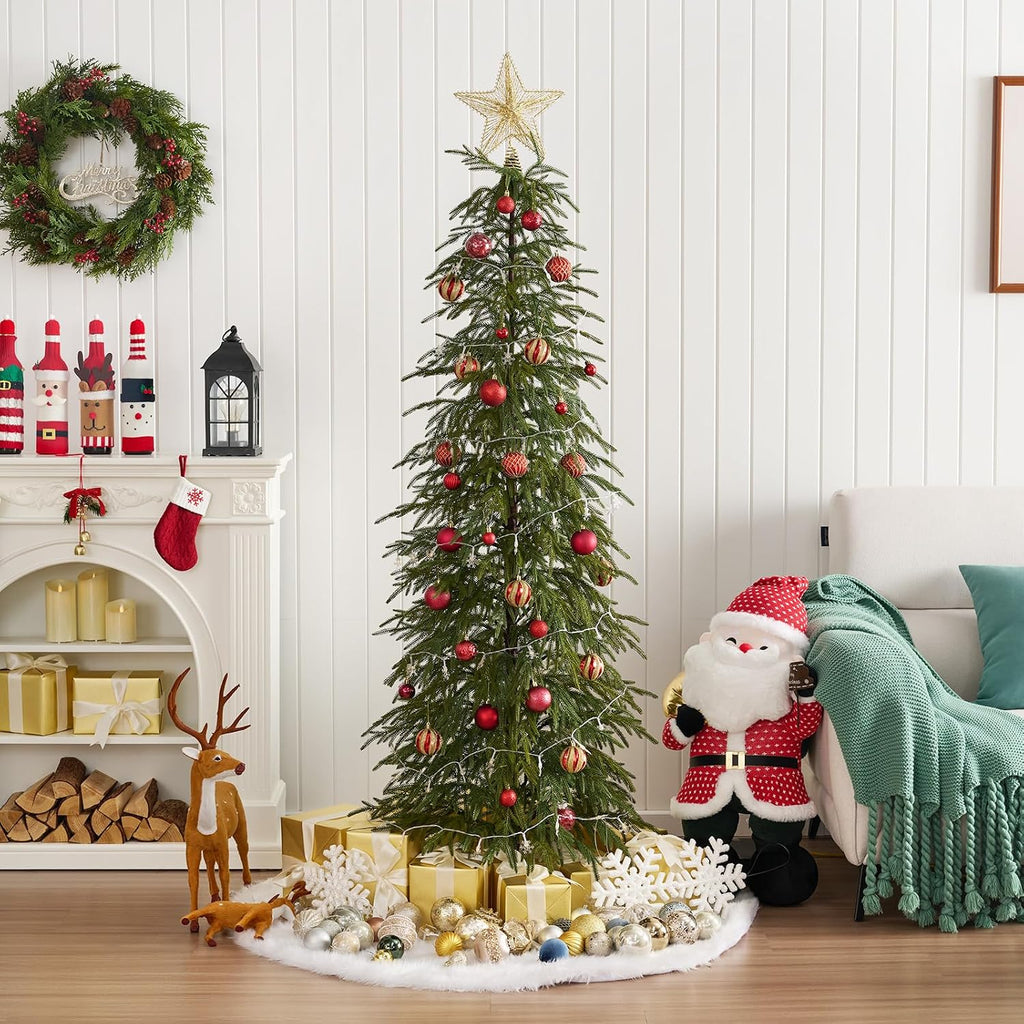 verinatural unlit christmas tree 6ft, skinny slim pencil shown in use