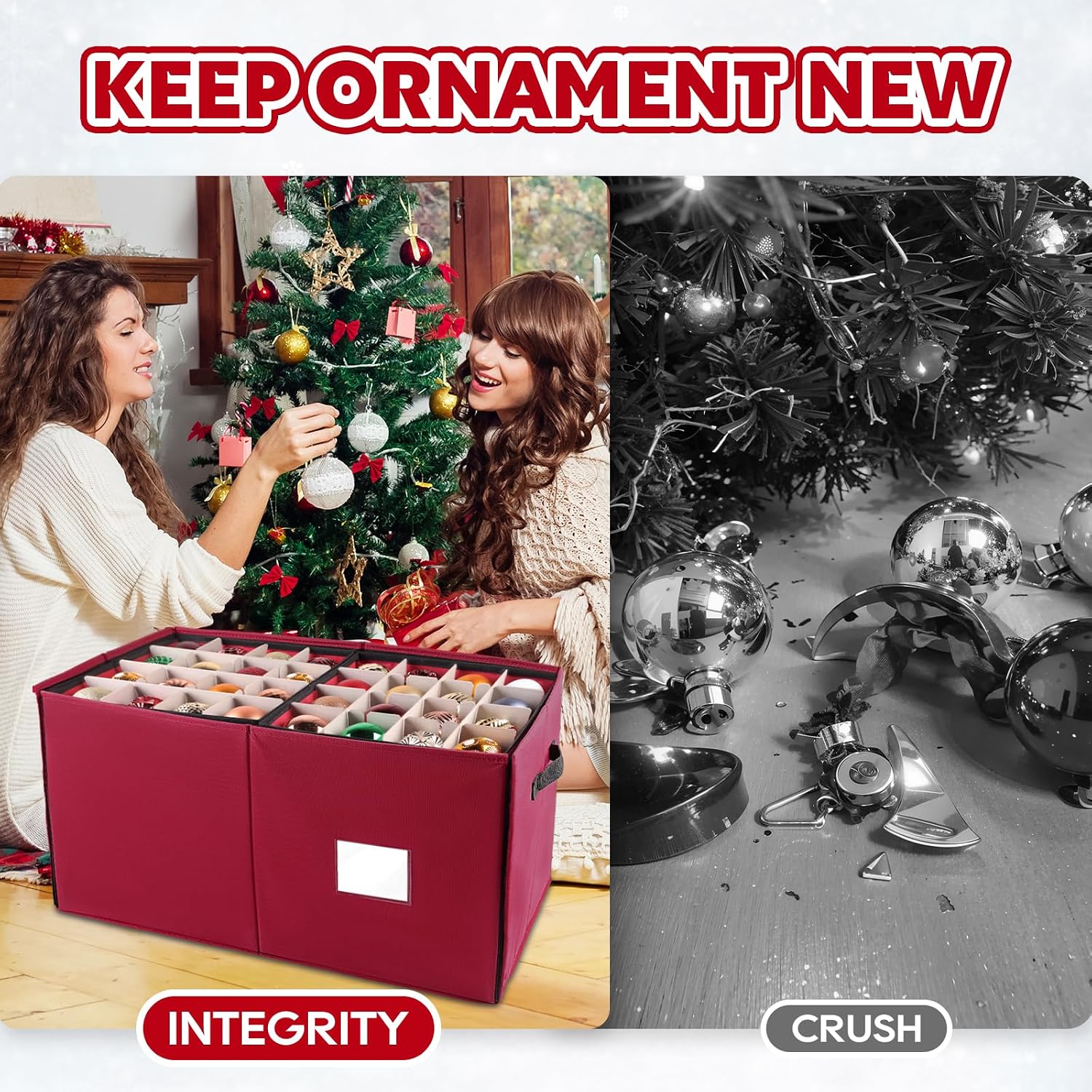BlessedSeason Christmas Ornament Storage Box，Stackable 6 Drawer Organizers，Max 112 3" Christmas Dauble, Adjustable Christmas Ball Storage Container Bins, Red