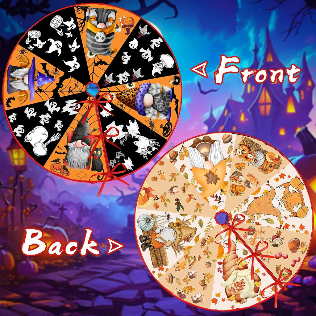 15 Inch Mini Halloween Tree Skirt Fall Thanksgiving Day Tree Skirt Small Reversible Double Sided Print Mat Holiday Party Supplies for Home Tabletop Christmas Tree Decoration