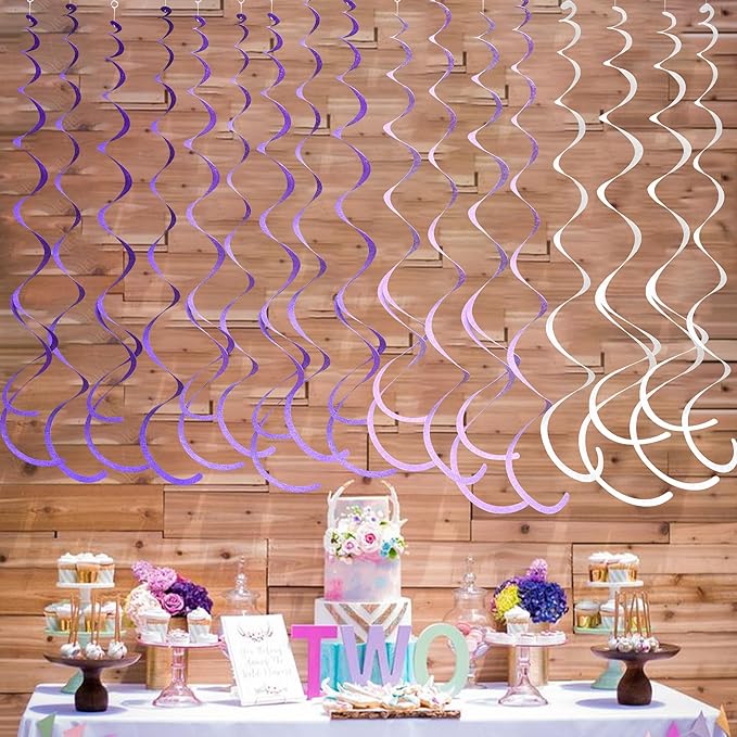36Pcs Purple Hanging Swirl Decorations Ombre Purple Felt Swirl Streamer Spiral Ceiling Garland for Lavender Lilac Violet Birthday Wedding Bachelorette Baby Shower Graduation Holiday Hen Party Supplies