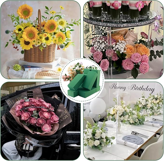 8 Pcs Round Floral Foam Blocks for Fresh & Artificial Flowers, 6.5" Wet & Dry Green Flower Foam for Indoor Outdoor Floral Arrangements, Large Styrofoam Block for Wedding, Birthdays, Home Décor