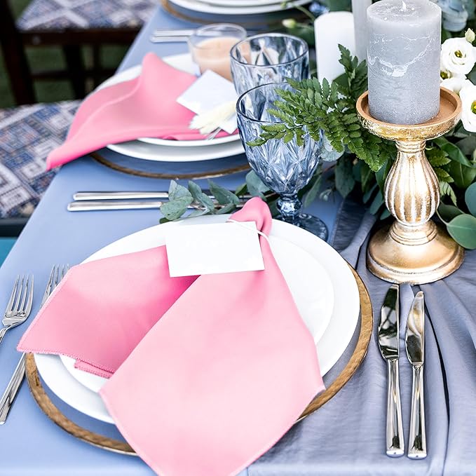 ANECO 12 Pieces Satin Napkins Soft Dinner Napkins Square Table Napkins 17 x 17 Inches for Restaurant Weddings Party Dinner Decoration (Pink)