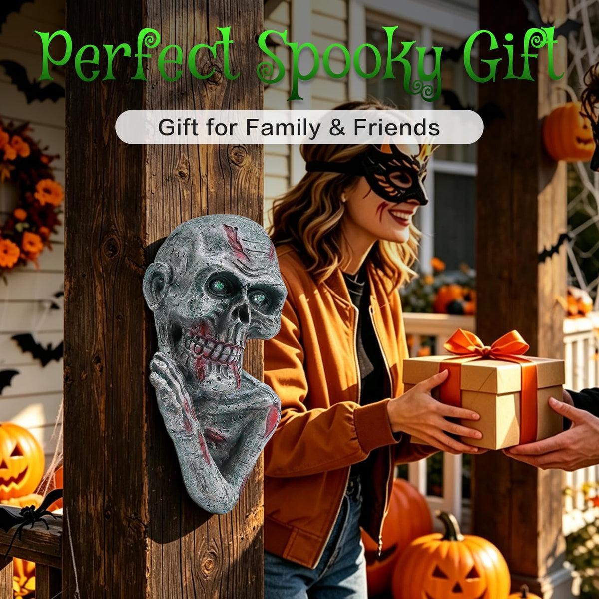 Solar Halloween Decorations Outdoor 9'' Skeleton Tree Peeker - Resin ...