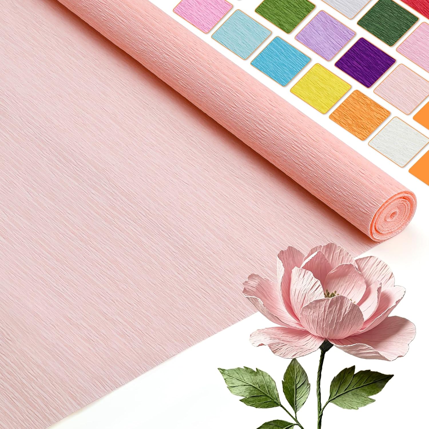 Jmuiiu Light Champagne Crepe Paper, 16.9 Inch Wide 7.9ft Long Crepe Paper for Flower Making, Valentine's Day, Wedding Ceremony, DIY Craft Birthday Halloween Party and Large Festival Decoration
