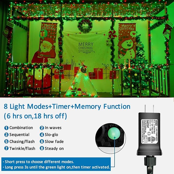 YEGUO 200 LED 66ft Christmas Lights Outdoor Waterproof, Red and Green String Lights Indoor, Green Wire Twinkle Tree Lights Plug in with Timer Memory 8 Modes