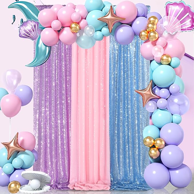 Backdrop Curtains Light Purple Sequin Photo Background Drapes 6 Pieces 2ftx8ft Glitter Lavender Fabric Wedding Party Decor