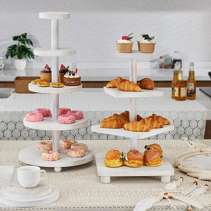 4 Tier Cupcake Stand,Wood Cake Stand with Tiered Tray Decor,Rustic Cake Stand,Cupcake Display for Home Tea Party, Birthday, Wedding, Farmhouse Decor,Woodland Baby Shower…