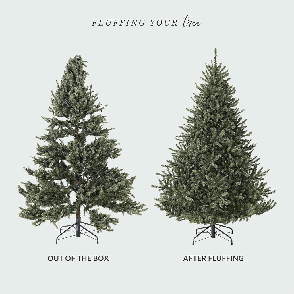 balsam hill 6.5ft pre-lit classic blue spruce, front angle view