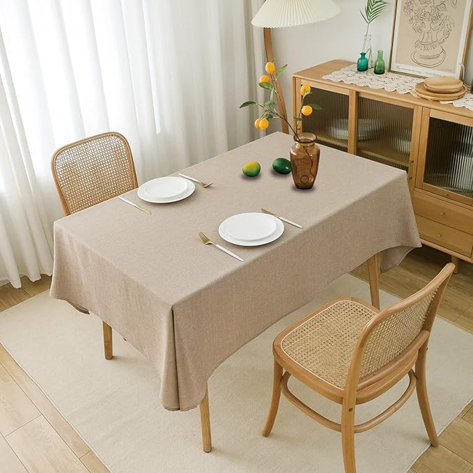 NLMUVW Linen Tablecloth for Rectangle Tables 96 Inch Burlap Textured Table Cloth Water Resistant Farmhouse Table Cover for Kitchen Dining Coffee, 54 x 96 Inch