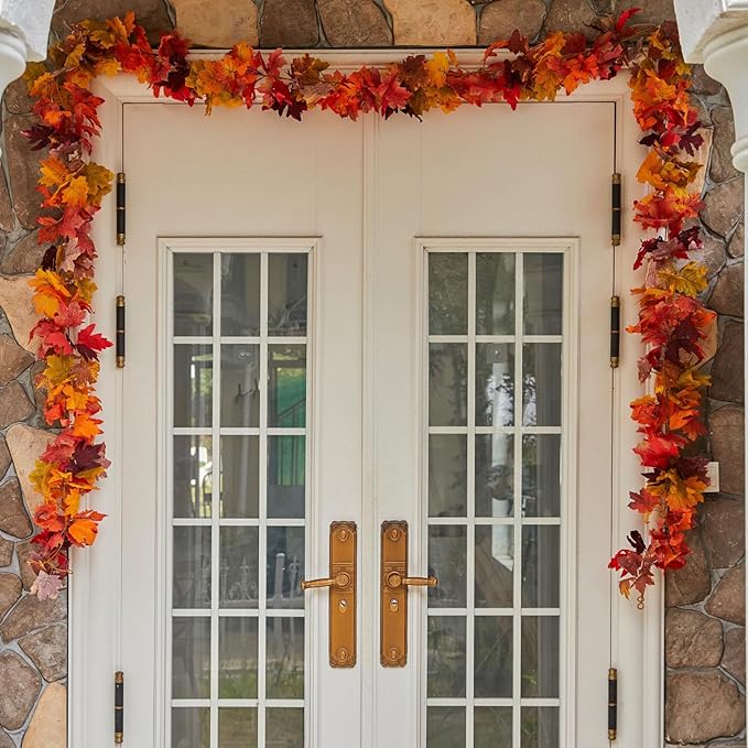 6PCS Fall Maple Leaves Garland, Party Joy 5.6Ft Artificial Maple Leaf Autumn Garland Hanging Fall Vines Table Decorations Front Door Fall Decor Thanksgiving Decorations Decor Outside Indoor Decor