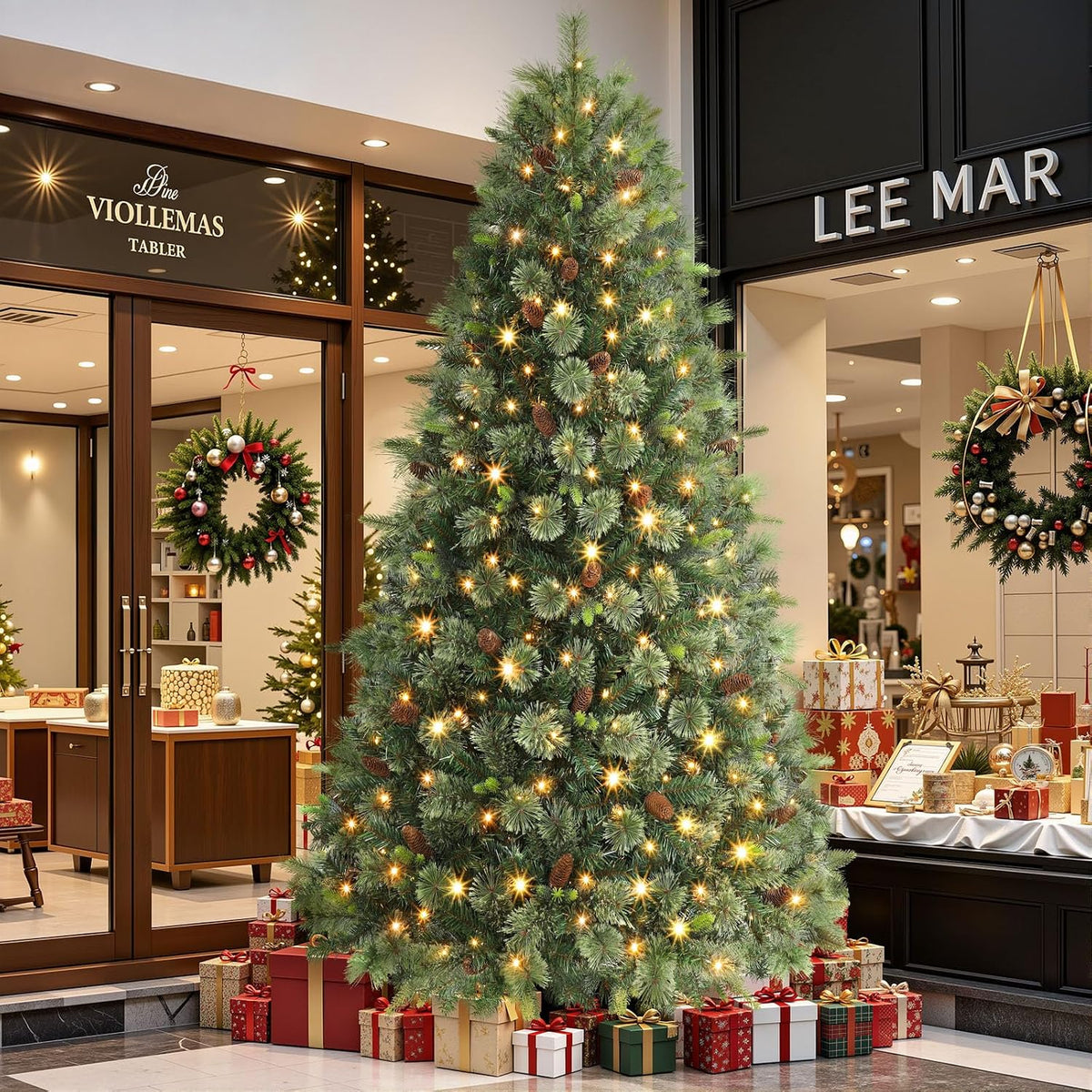 6.5ft artificial prelit pre-decorated christmas tree with remote, side view