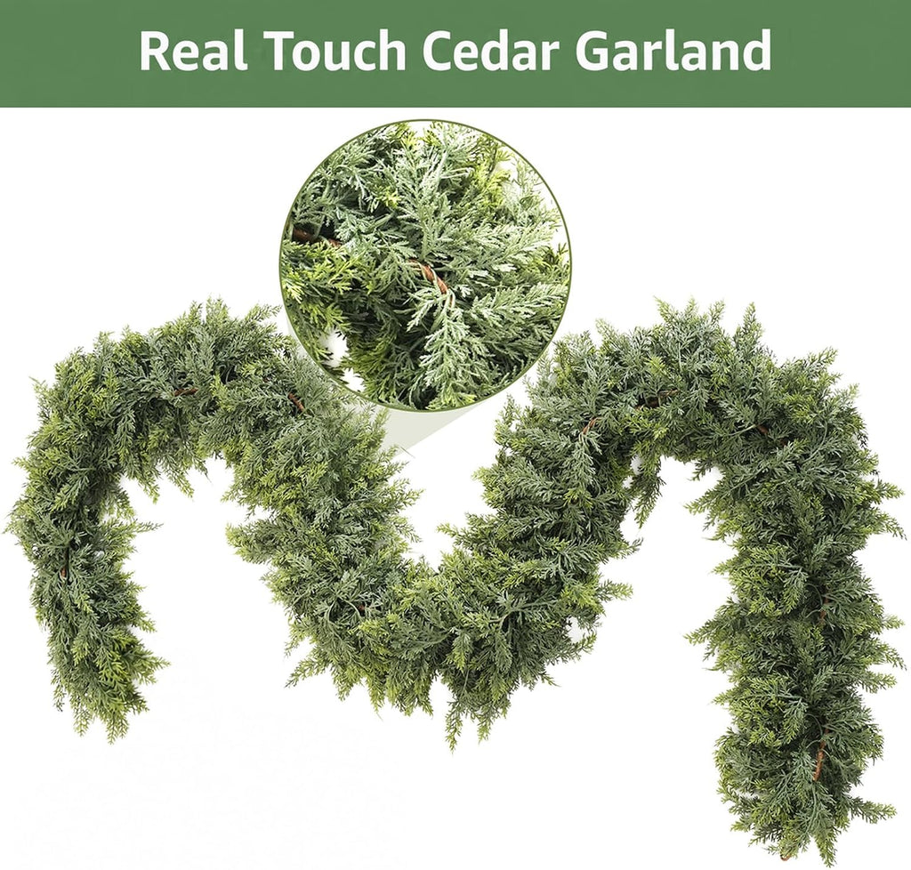 9 ft real touch cedar garland realistic looking, close-up detail