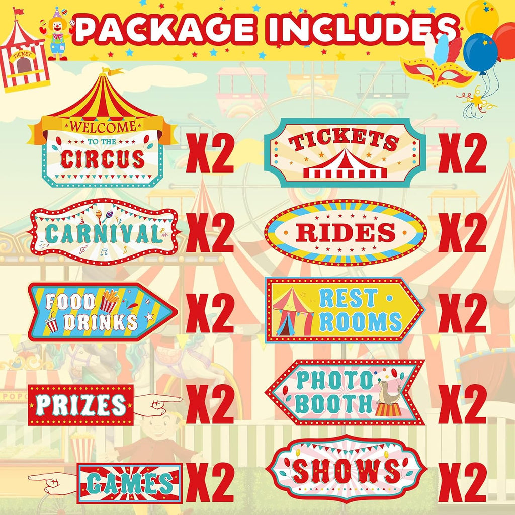 Hooqict 20 Pieces Carnival Decorations Circus Theme Party Directional Signs Carnival Party Signs Welcome to The Circus for Kids Carnival Birthday Party Decorations Supplies
