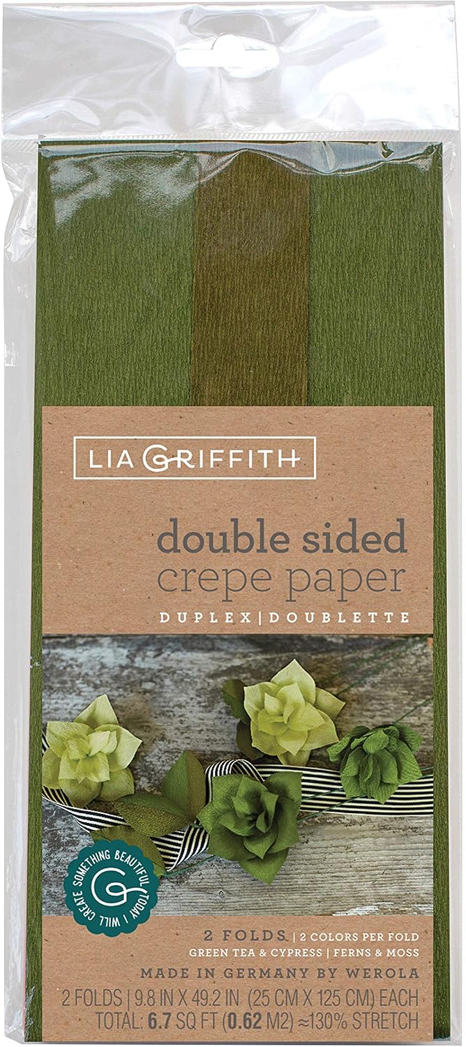 Lia Griffith Double Sided Crepe Paper Folds Roll, 6.7-Square Feet, Green Tea and Cypress, Ferns and Moss